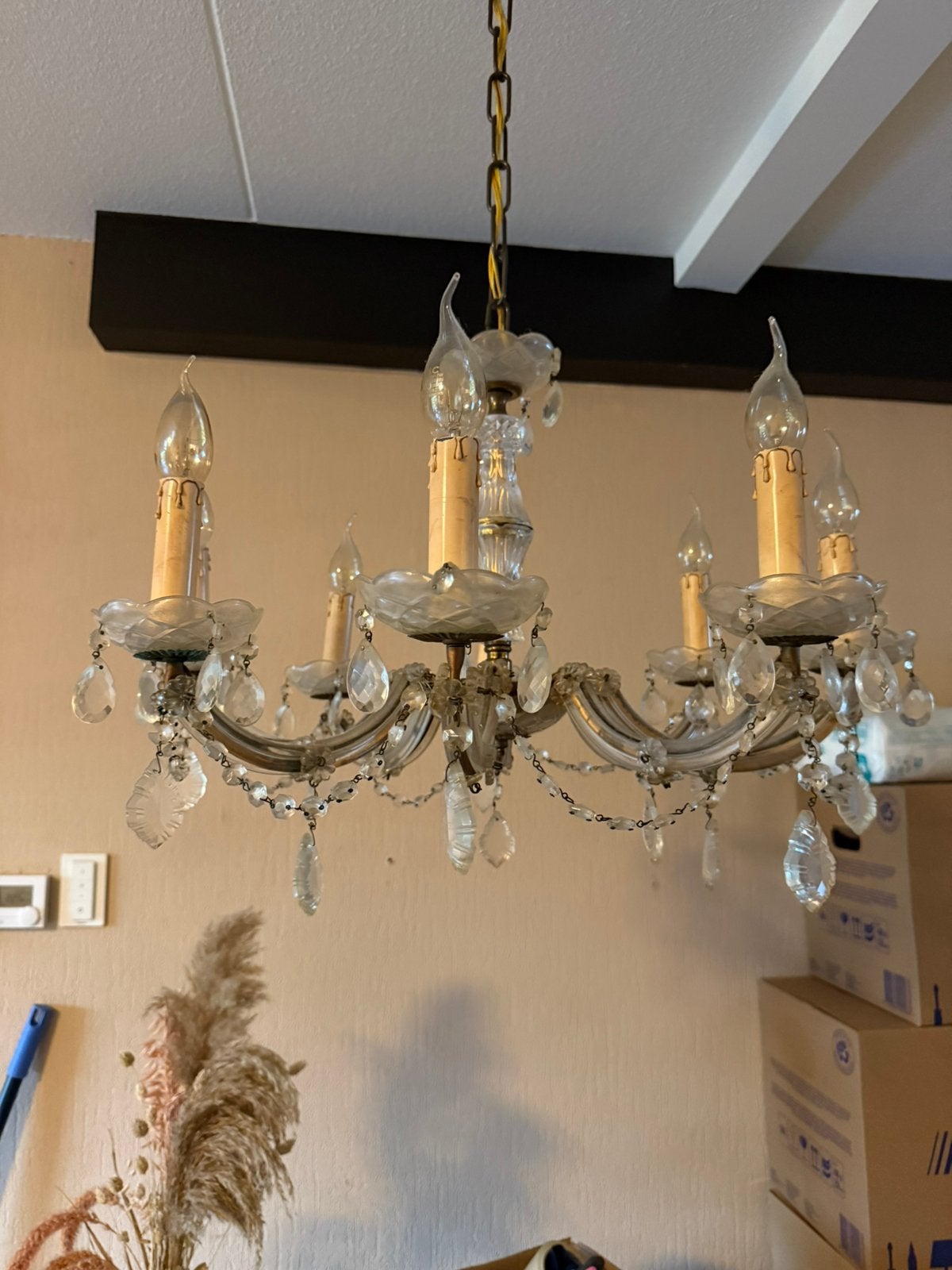Vintage Venetiaanse / Murano stijl kristallen kroonluchter, Ophalen of Verzenden, Gebruikt, Glas