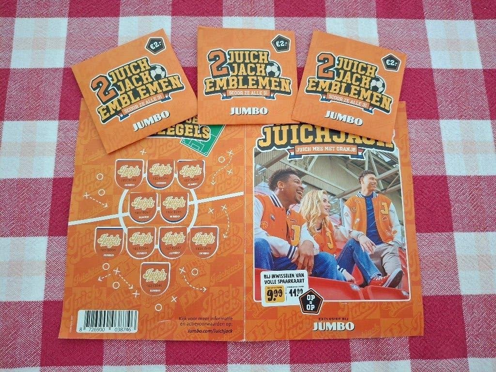Spaarkaart en 3 setjes emblemen Jumbo Juich Jack, Jumbo, Ophalen of Verzenden