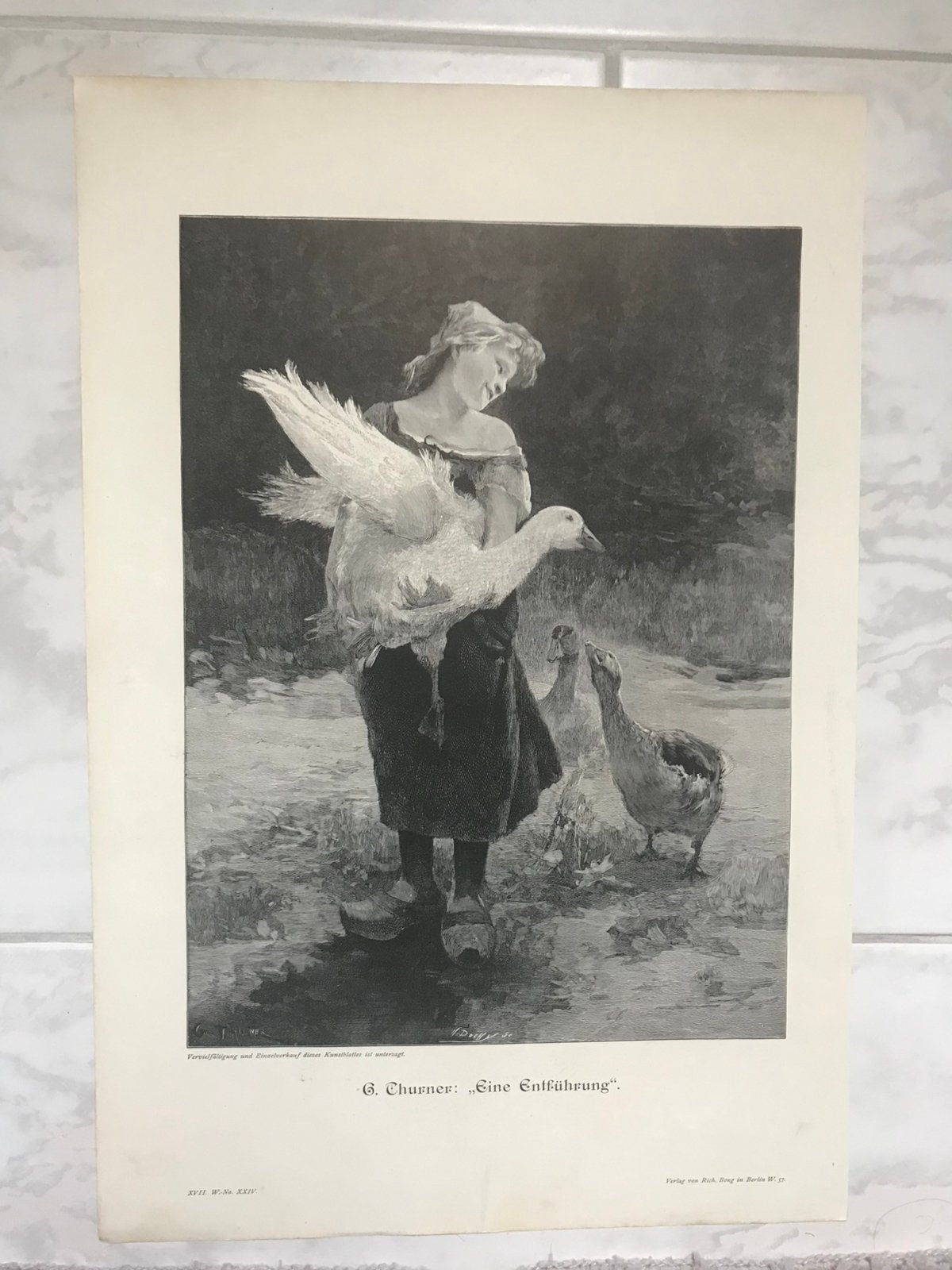 G. Thurner: Eine Entführung, or. gravure 1895, afm. 29x22cm., Origineel, 1800 - 1899, Portret, 29 cm