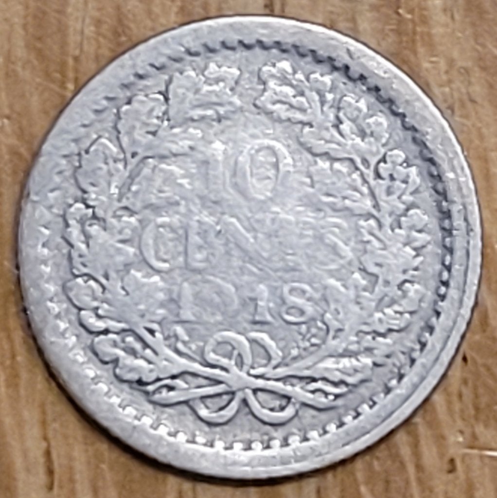 10 cent 1918 Wilhelmina zilver., Zilver, Ophalen of Verzenden, 10 cent, Koningin Wilhelmina