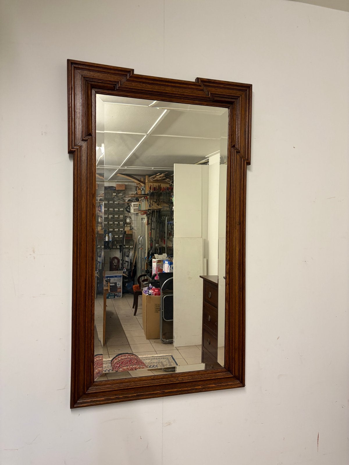 Oud eikenhouten spiegel met geslepen glas, Ophalen, Rechthoekig, 50 tot 100 cm, 100 tot 150 cm