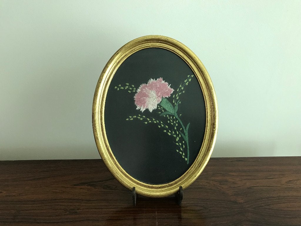 Lijst kader ovaal goudkleurig bloem achter glas, Antiek en Kunst, Curiosa en Brocante, Ophalen of Verzenden