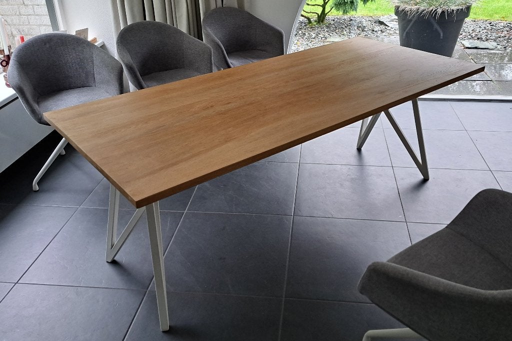 Studio Henk Vlinder eettafel 200 x 90 cm – wit onderstel, Huis en Inrichting, Gebruikt, 200 cm of meer, 50 tot 100 cm, Modern