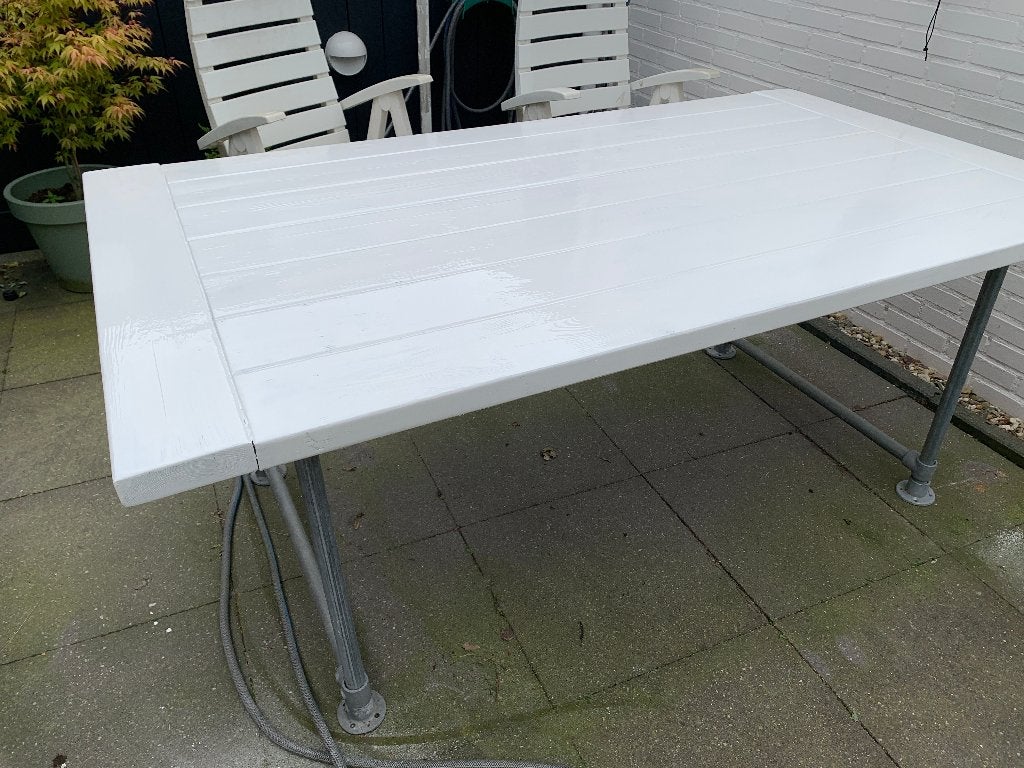 witte tuintafel, Ophalen, Zo goed als nieuw, Rechthoekig, Hout