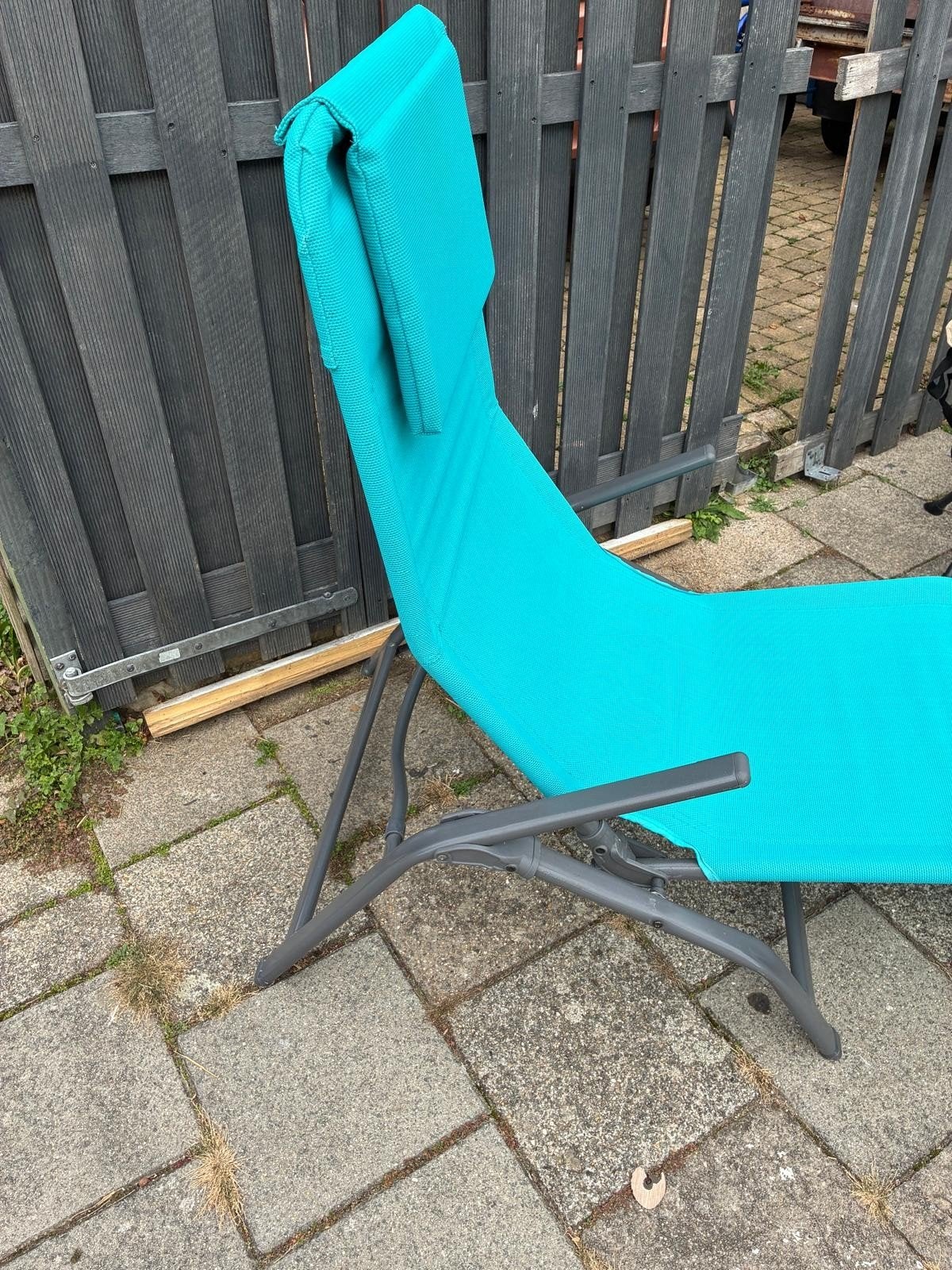 Ligstoel/strandstoel turquoise, Ophalen, Gebruikt, Metaal, Verstelbaar