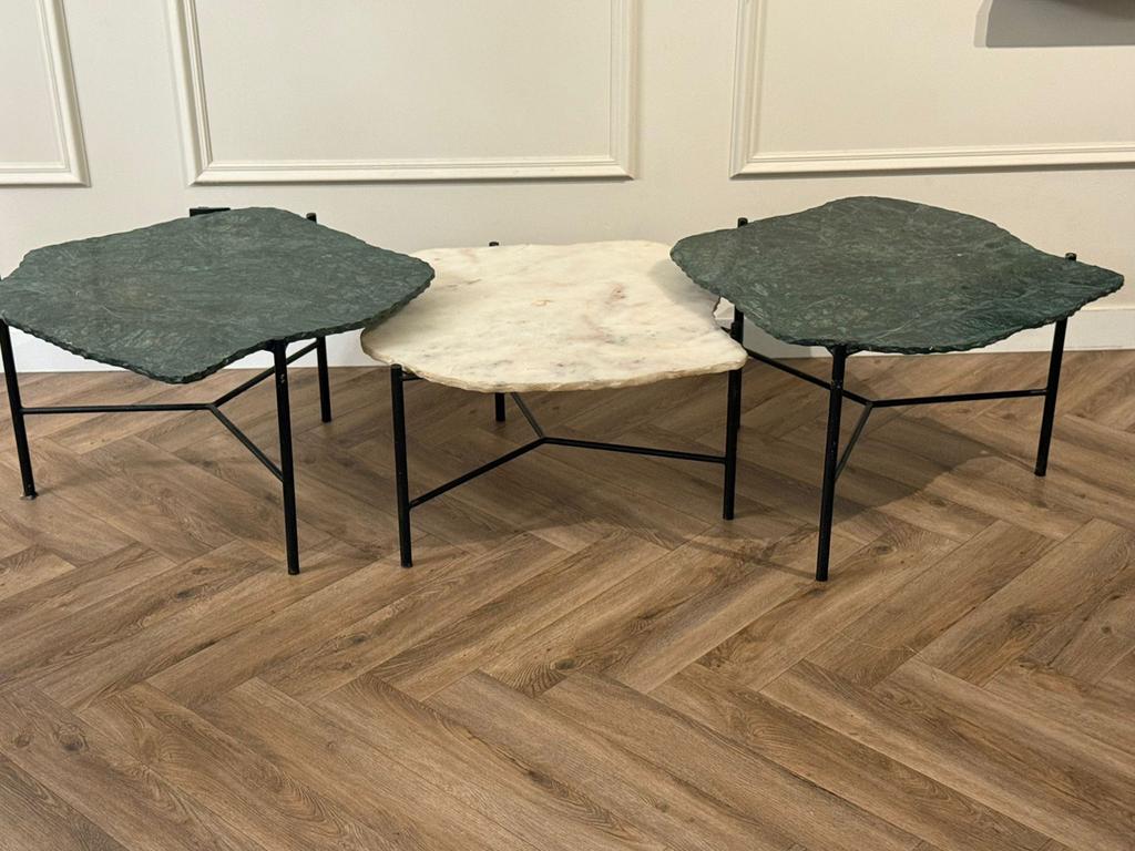Set van 3 marmeren salontafels - Groen en Wit, Ophalen, 55 tot 75 cm, Zo goed als nieuw, Overige vormen