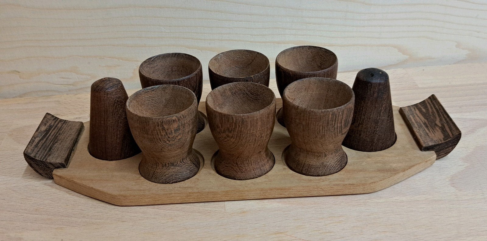 Vintage teakhout eierdopjes set, Ophalen of Verzenden, Huis en Inrichting