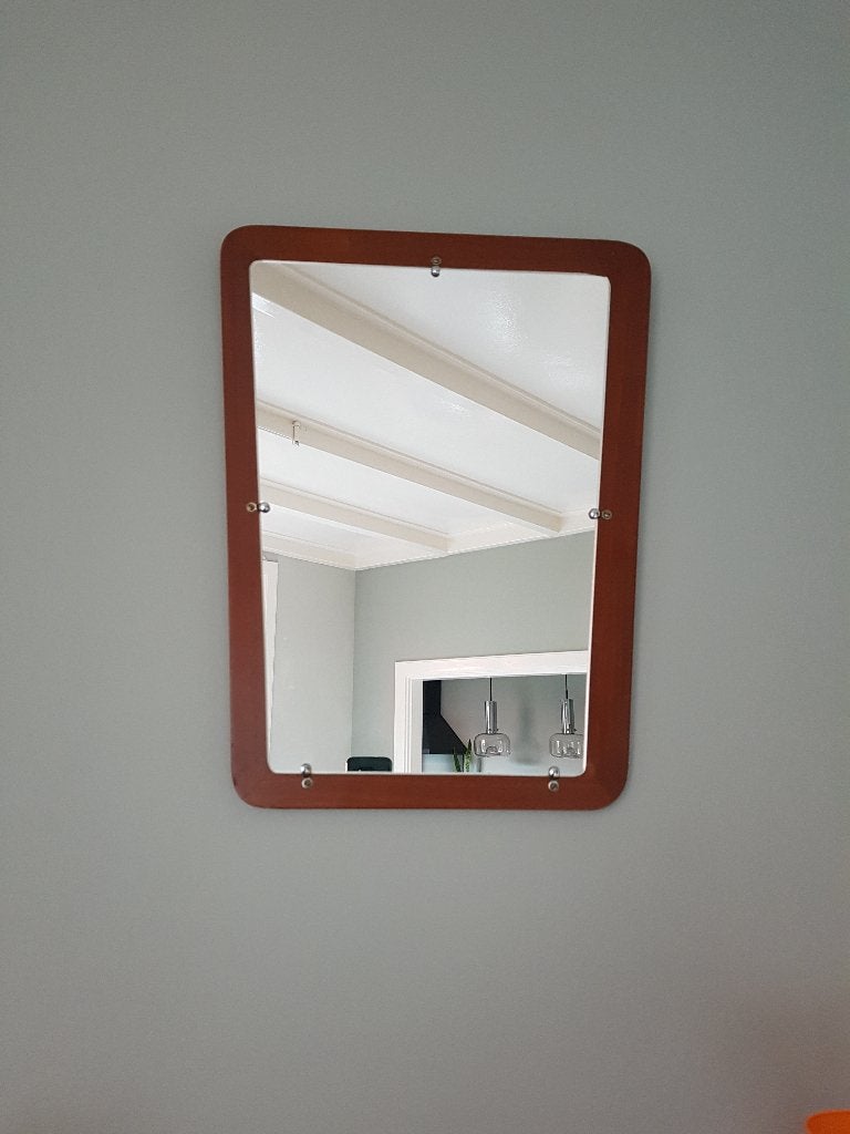 Rechthoekige Spiegel met teak achtergrond - Vintage 60s &70s, Huis en Inrichting, Woonaccessoires | Spiegels, Minder dan 50 cm