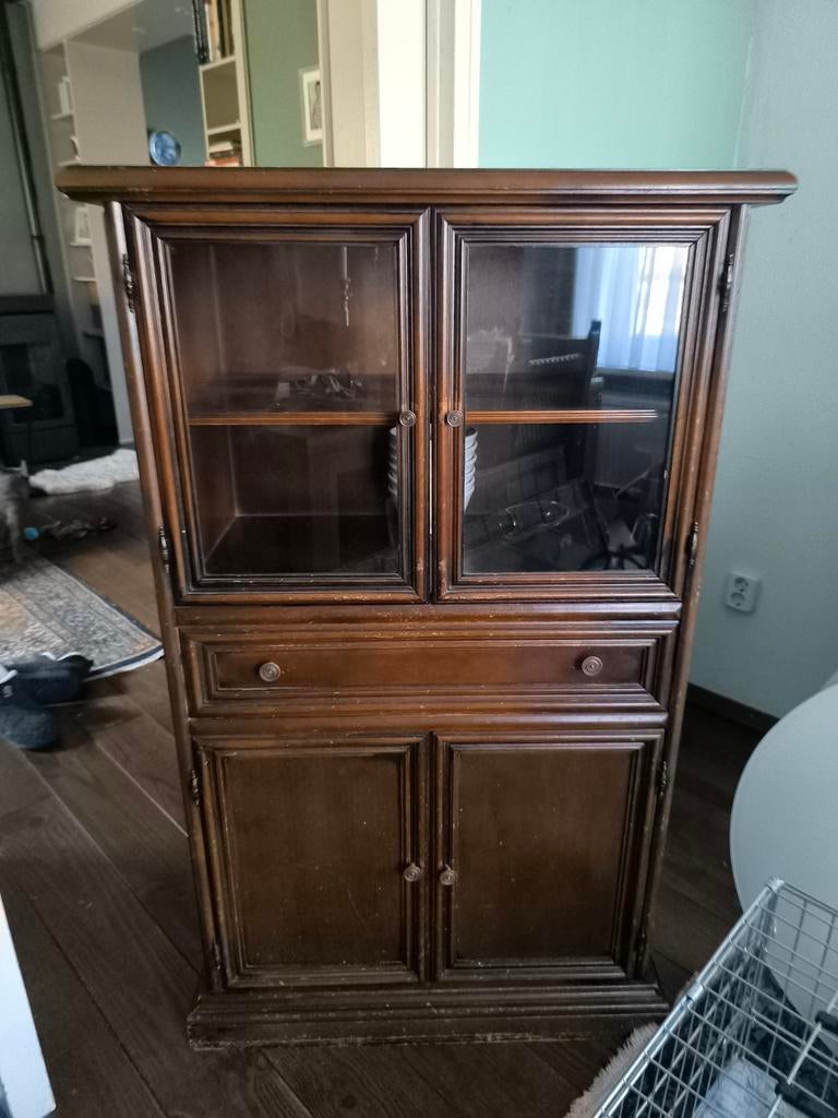 Oud Frans servieskastje vitrinekastje, Huis en Inrichting, Kasten | Vitrinekasten, Ophalen, Gebruikt, Met deur(en), Klassiek