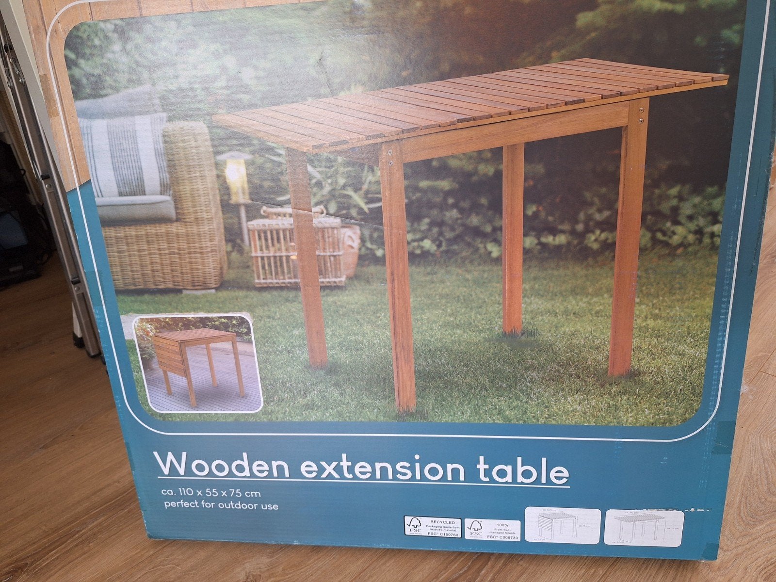 Houten tuintafel nog in doos, Tuin en Terras, Ophalen, Nieuw, Rechthoekig, Hout