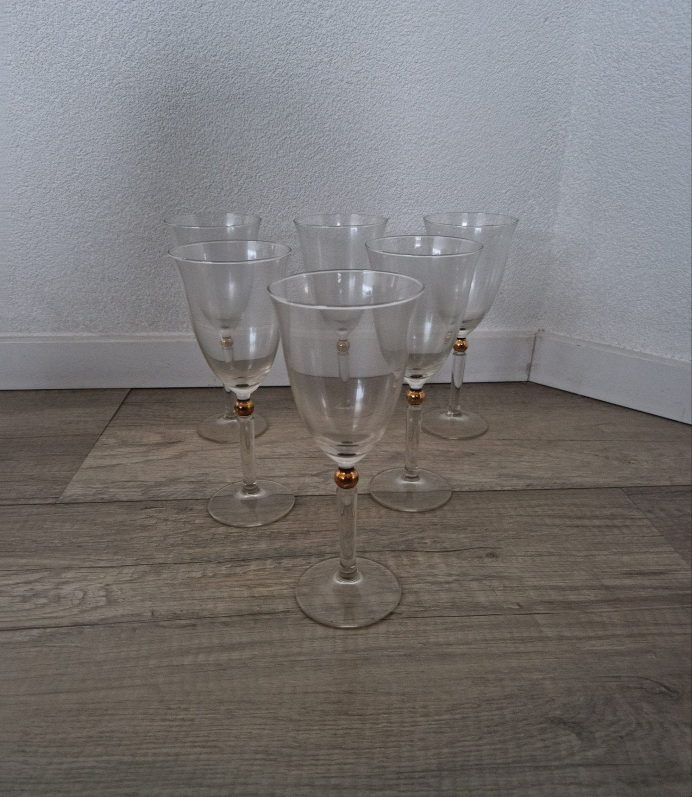 6 wijnglazen glazen goud vintage retro groot kristal bal, Ophalen of Verzenden