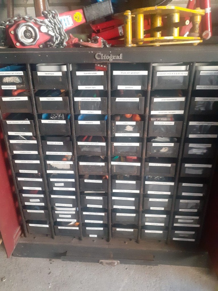 gereedschapskast, Ophalen, Gevuld, Gebruikt