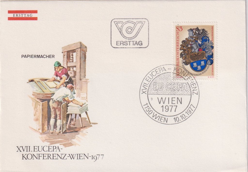 Oostenrijk 77 EUROPA Conferentie Papiermaker schilderij S220, Postzegels en Munten, Postzegels | Eerstedagenveloppen, Verzenden