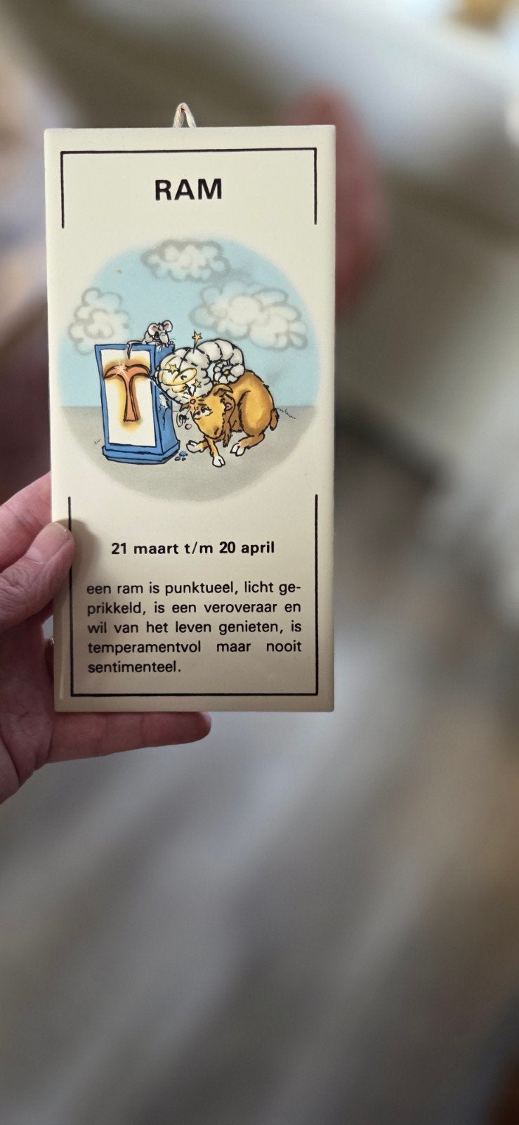 Vintage wandtegel Ram sterrenbeeld - 21 maart t/m 20 april, Vintage, Gebruikt, Meerkleurig, Ophalen of Verzenden