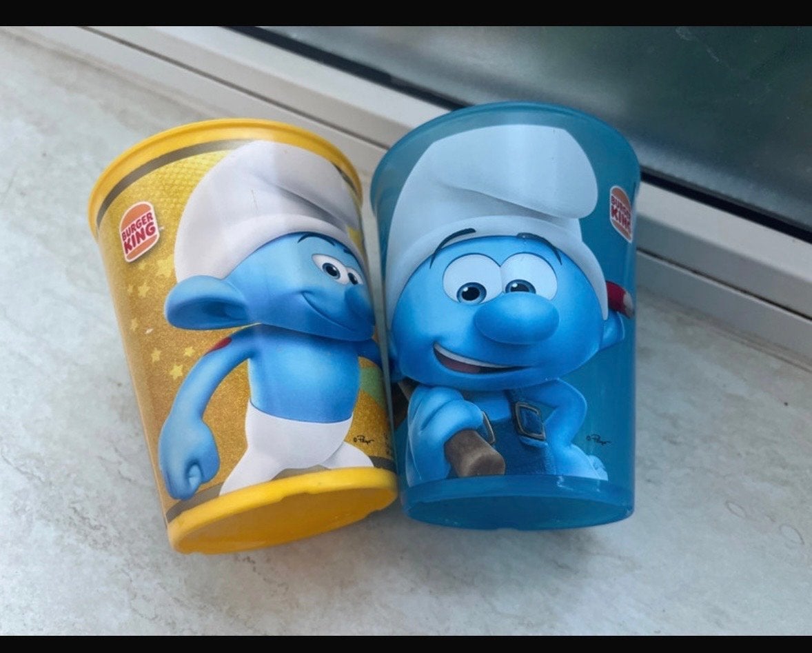Smurfen Bekerset: Blauwe en Gele Smurfs Bekers, Ophalen of Verzenden, Gebruikt, Verschillende Smurfen, Gebruiksvoorwerp
