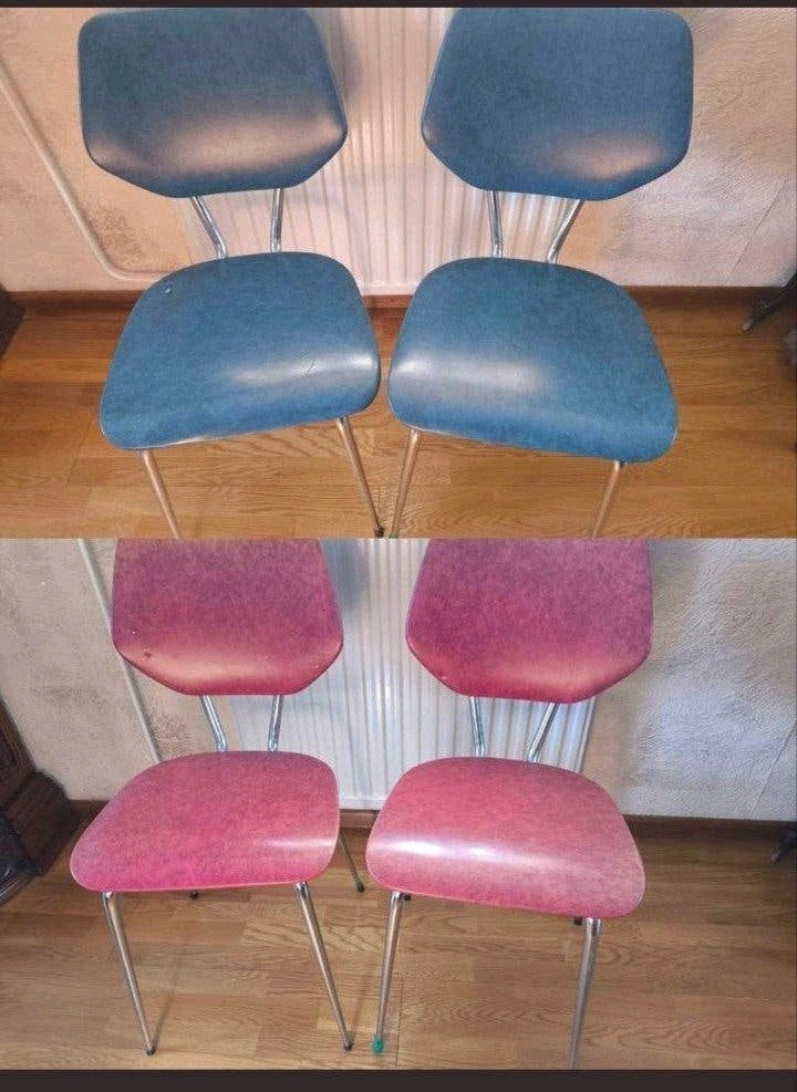 Set van 4 Vintage Stoelen: 2 Blauw, 2 Rood met Metalen Frame, Huis en Inrichting, Ophalen