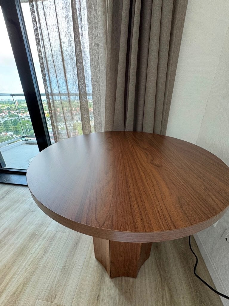 Nieuw eettafel rond  80 cm diameter walnoot 2/3 personen, Huis en Inrichting, Tafels | Eettafels, Ophalen, Japandi, 50 tot 100 cm