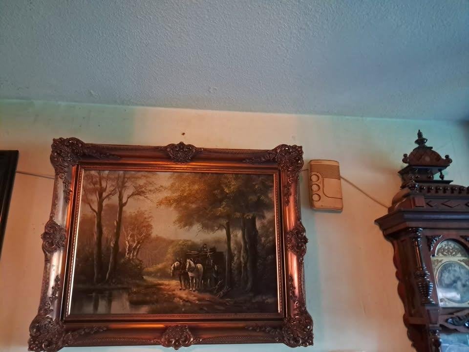 Klassiek Schilderij: Boslandschap met Paarden en Kar, Ophalen