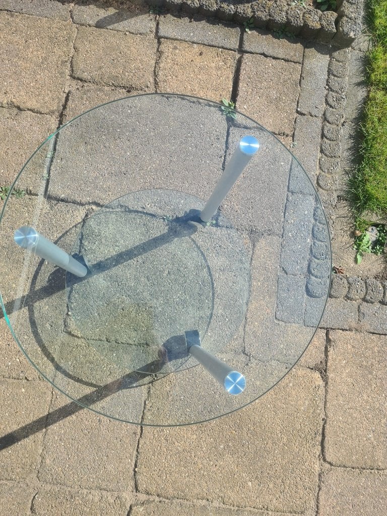 Ronde glazen bijzettafel op wieltjes – met extra plateau, Minder dan 55 cm, Gebruikt, Rond, Glas