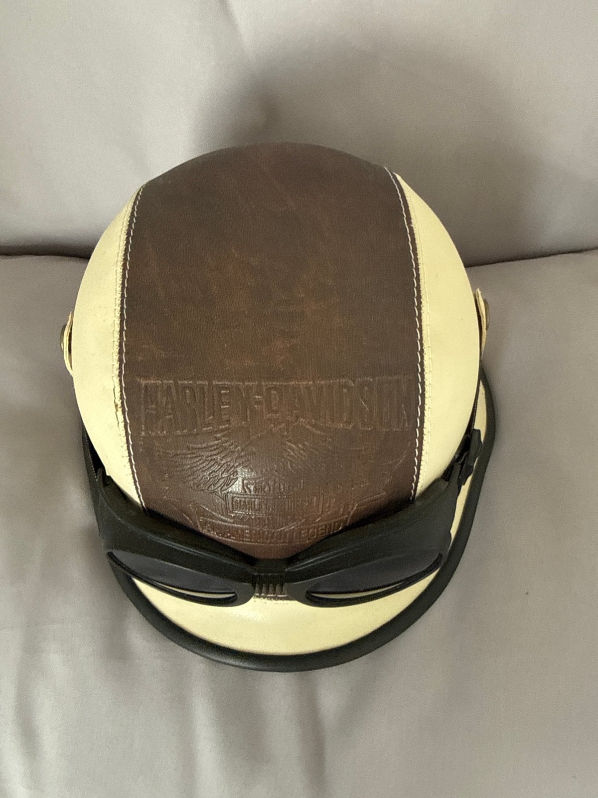 Harley-Davidson Jethelm met bril - Bruin/Crème, Overige merken, Heren, Jethelm, Ophalen of Verzenden