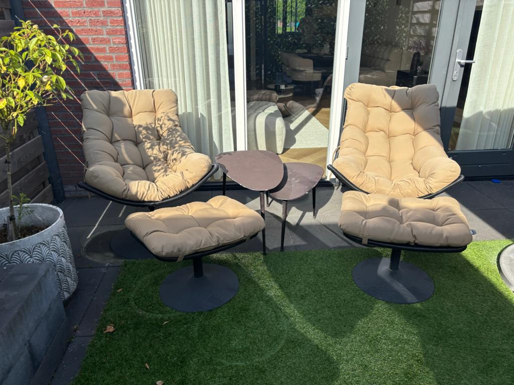 tuinstoelen met voetenbank, Ophalen, Zo goed als nieuw, Metaal