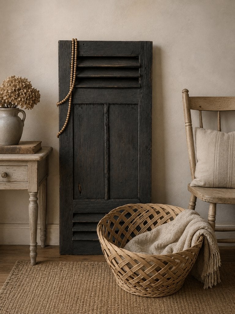 Groot vintage mat zwart houten luik, Ophalen of Verzenden, Zo goed als nieuw