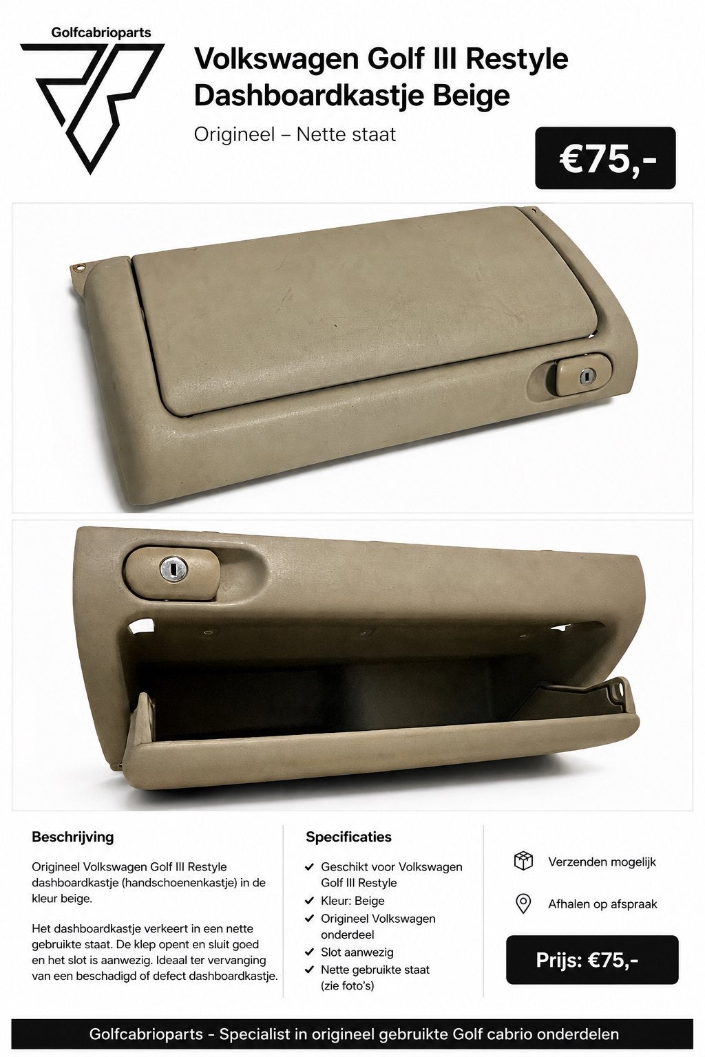 Volkswagenr Golf III Restyle beige dashboardkastje, Ophalen of Verzenden, Vw, Vw, Vw