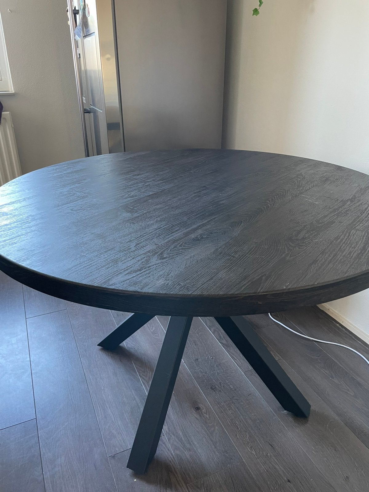 Eettafel zwart mangohout, Huis en Inrichting, Tafels | Eettafels, Ophalen, 100 tot 150 cm, Rond, Zo goed als nieuw