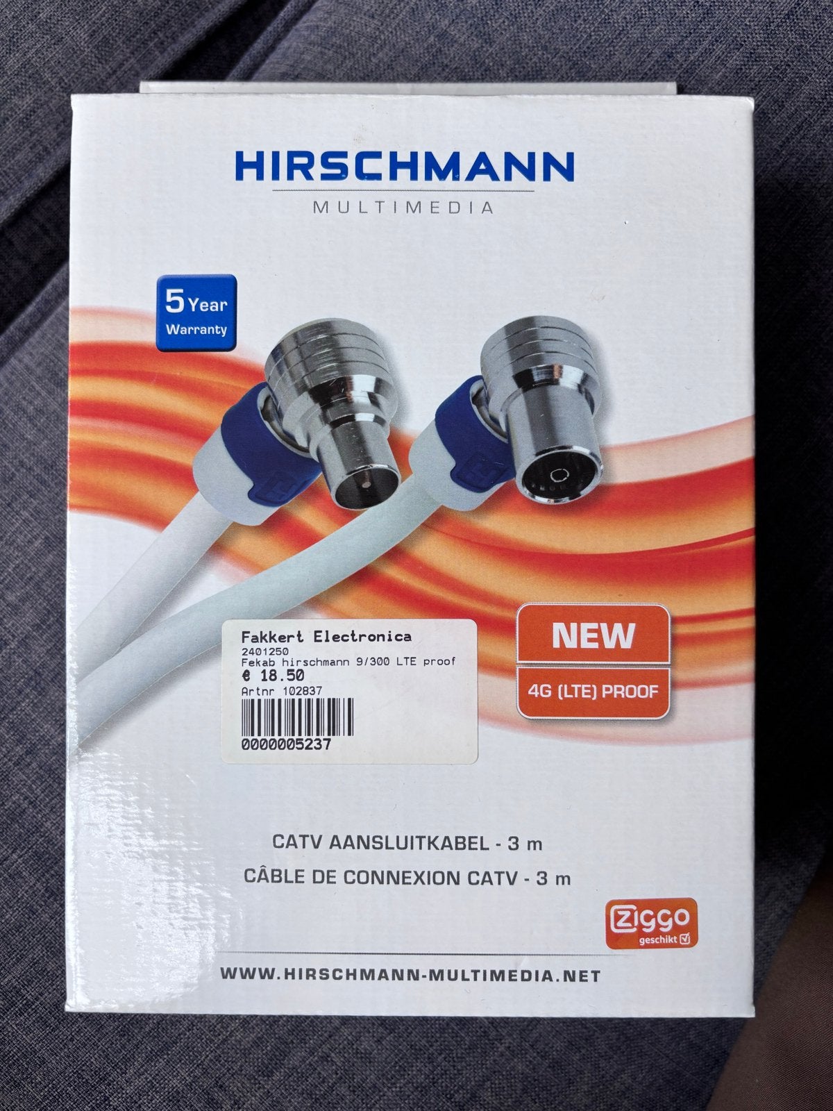 Hirschmann CATV Aansluitkabel - 3 meter, Nieuw, Ophalen, Nieuw, 2 tot 5 meter, Coaxiale kabel