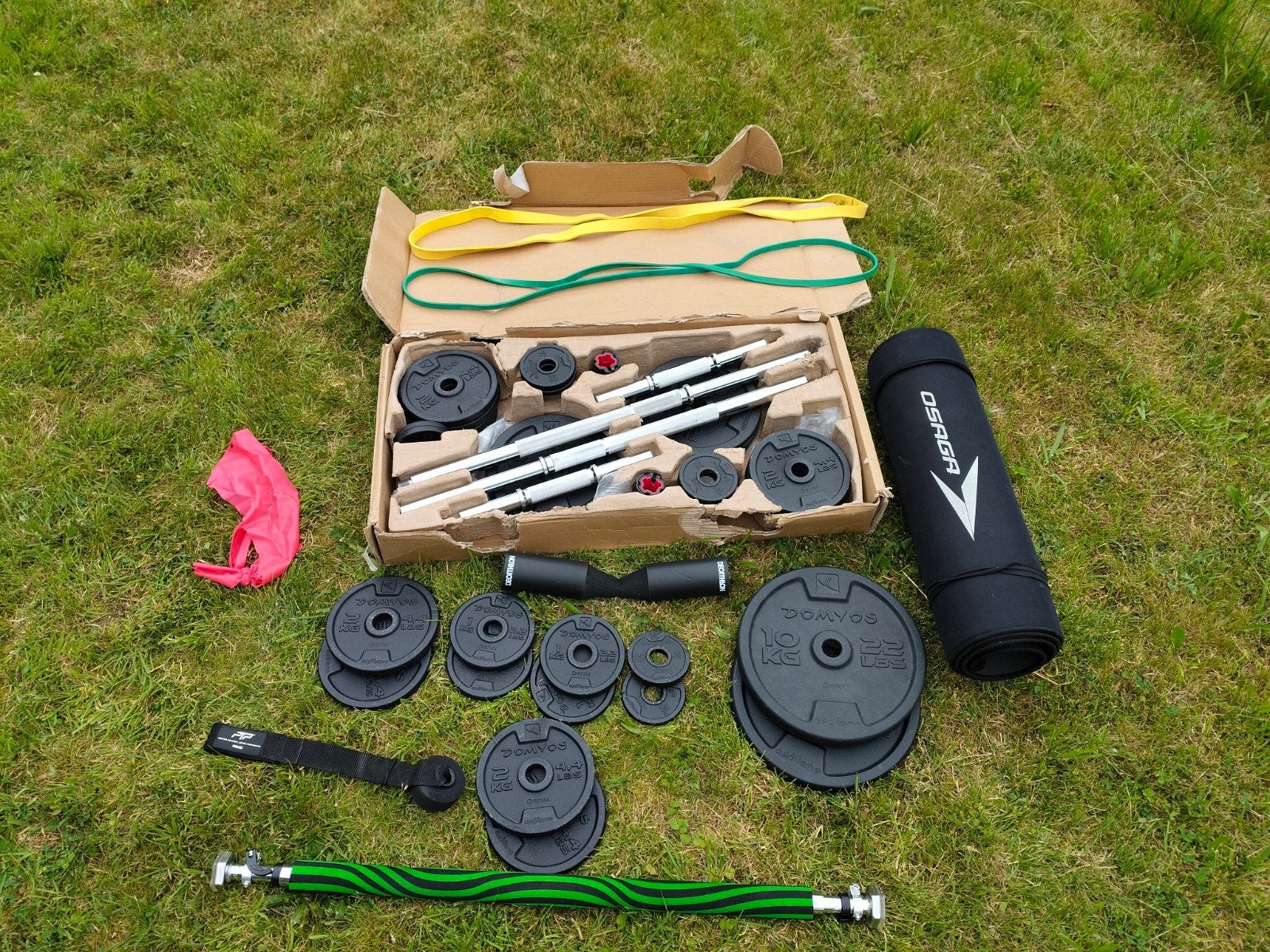 Fitness set met halters en bar, Sport en Fitness, Ophalen, Zo goed als nieuw, Halterset