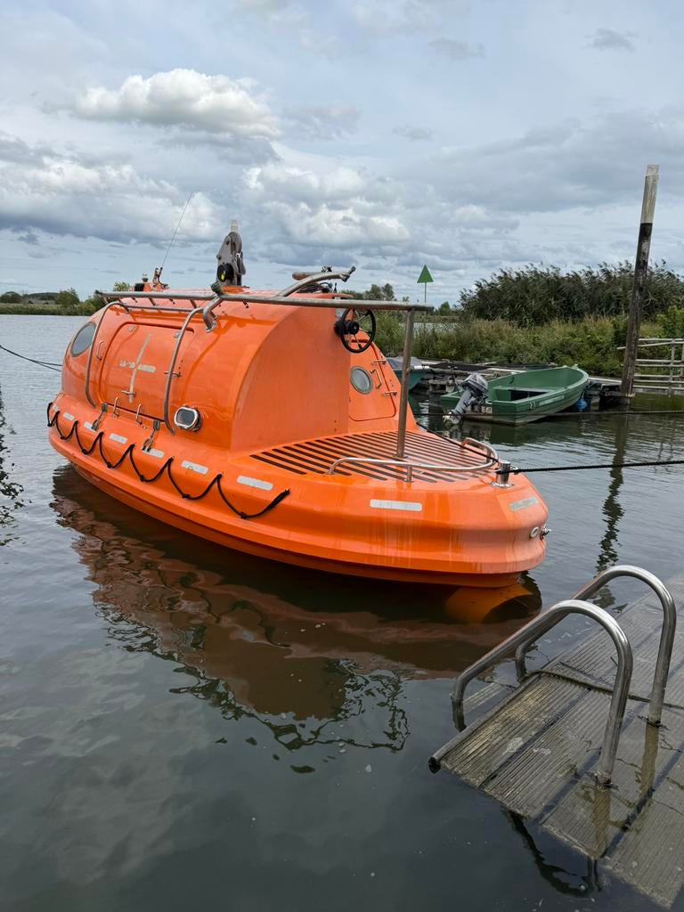 Unieke oranje reddingsboot  - Sloep  bukh diesel 3 cili, Watersport en Boten, Ophalen of Verzenden, Zo goed als nieuw