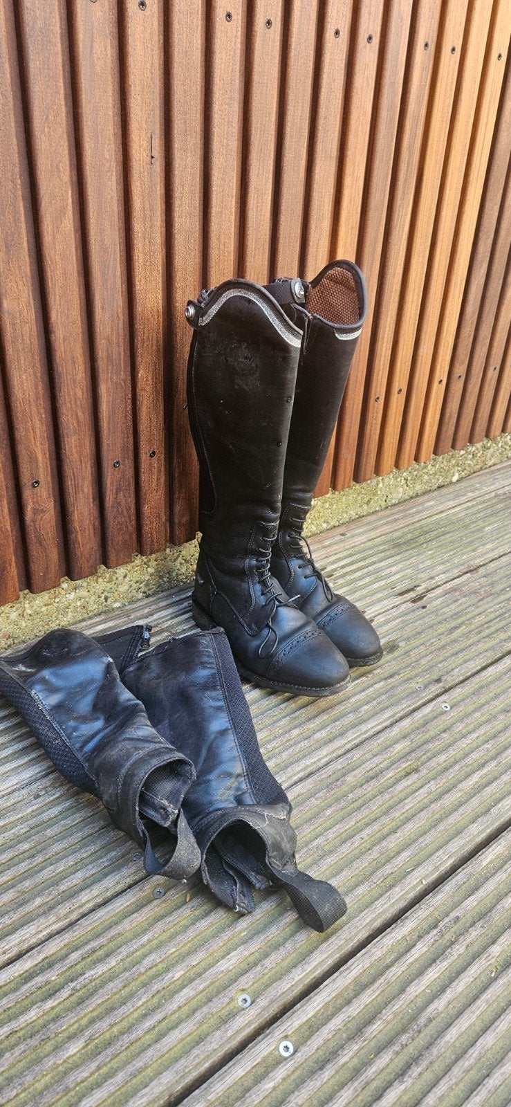 Lederen paardrijlaarzen en chaps maat 36, Ophalen, Dressuur, Schoeisel