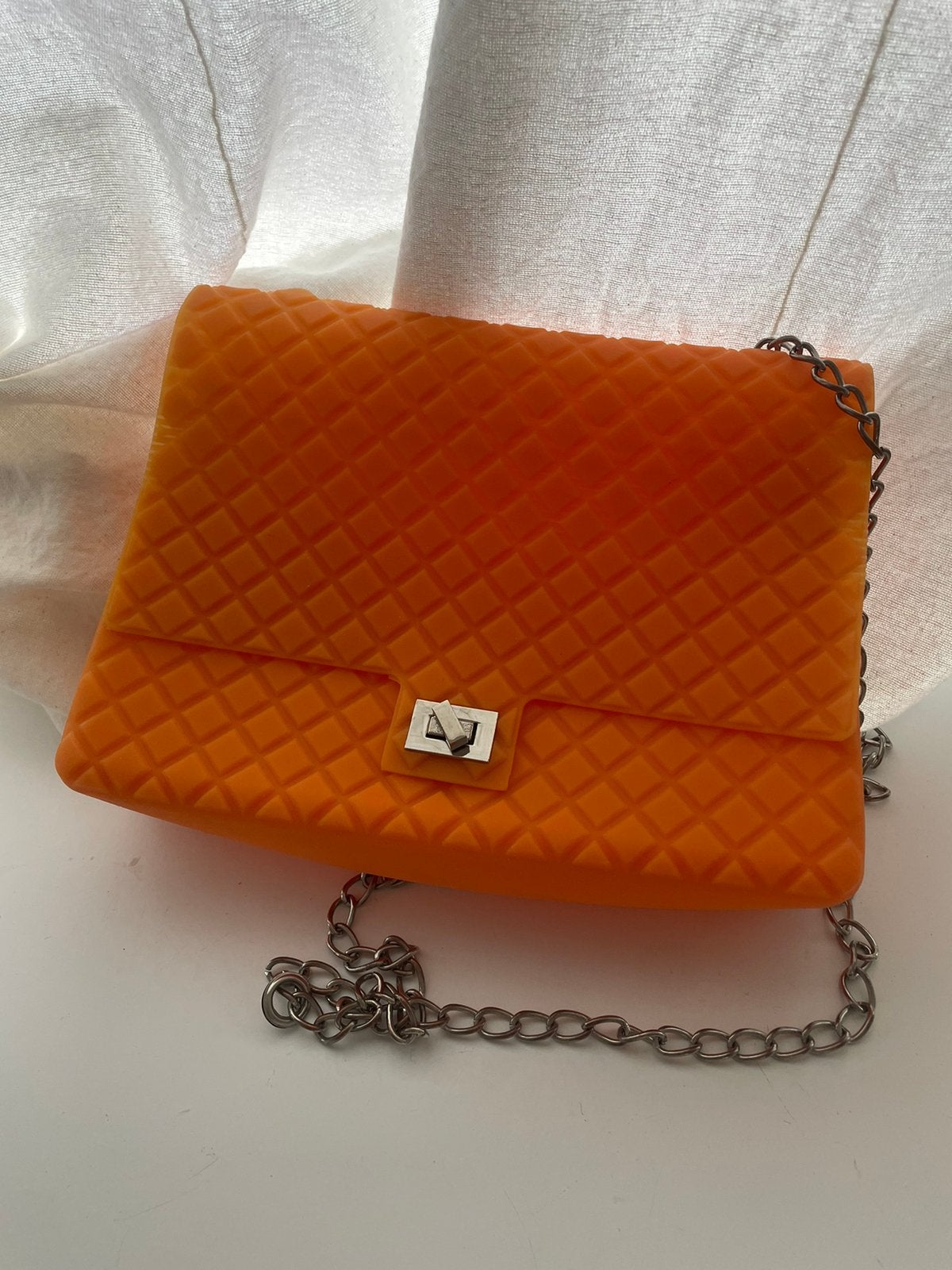 Bright Orange Jelly / Silicone Shoulder Bag, Ophalen of Verzenden, Zo goed als nieuw, Oranje