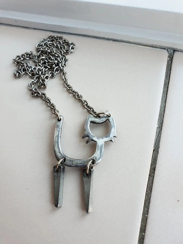 Vintage Å.A. Denmark Kat Ketting Brutalist Scandinavisch, Ophalen of Verzenden, Zilver, Overige materialen