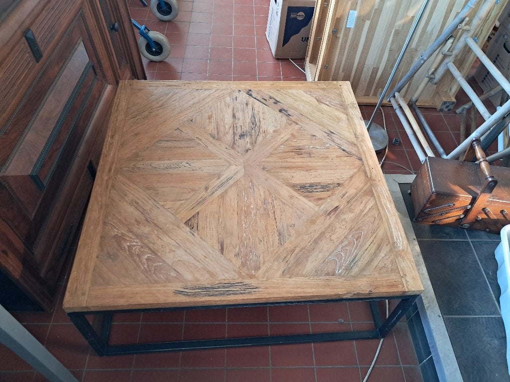 Vierkante industriele salontafel hout en metaal  CS27381, Gebruikt, 50 tot 100 cm, Vierkant, 50 tot 100 cm