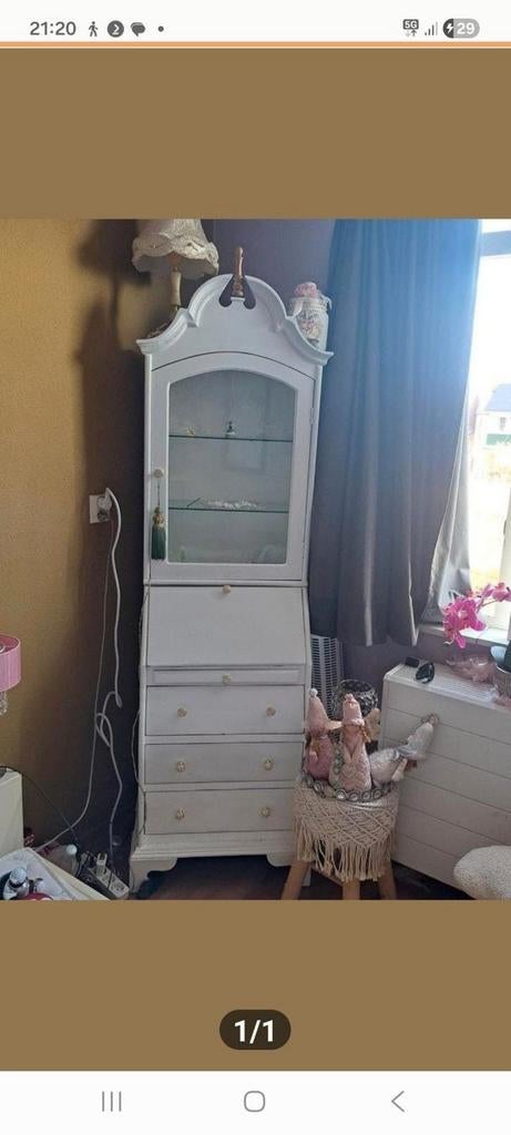 Antieke secretaire met vitrinekast - Wit, Antiek en Kunst, Ophalen of Verzenden