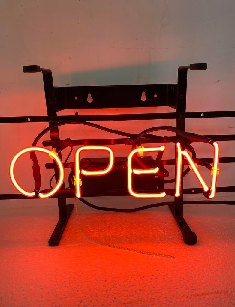 Neon reclame OPEN , jaren 80, Ophalen, Gebruikt, Lichtbak of (neon) lamp, Onbekend