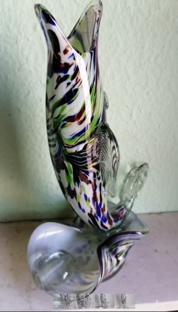 vintage Murano vis aspot vaas mid-century, Antiek en Kunst, Ophalen