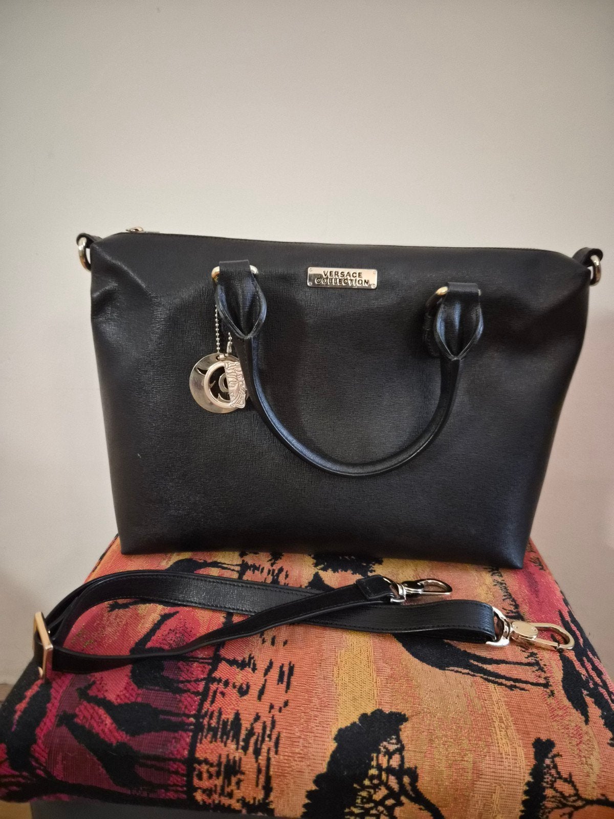 Versace collection Womens fashion Black leather handtas, Zwart, Ophalen of Verzenden, Zo goed als nieuw, Handtas