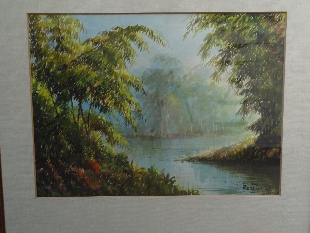 aquarel Indonesie water in oerwoud Rustamadji Java 1921-2001, Schilderij, Geschilderd, Indonesië, Overige materialen