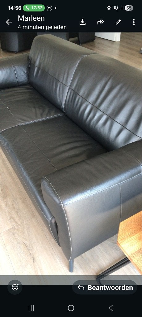 Zwart bankstel, Leer, Ophalen of Verzenden, Zo goed als nieuw, Rechte bank