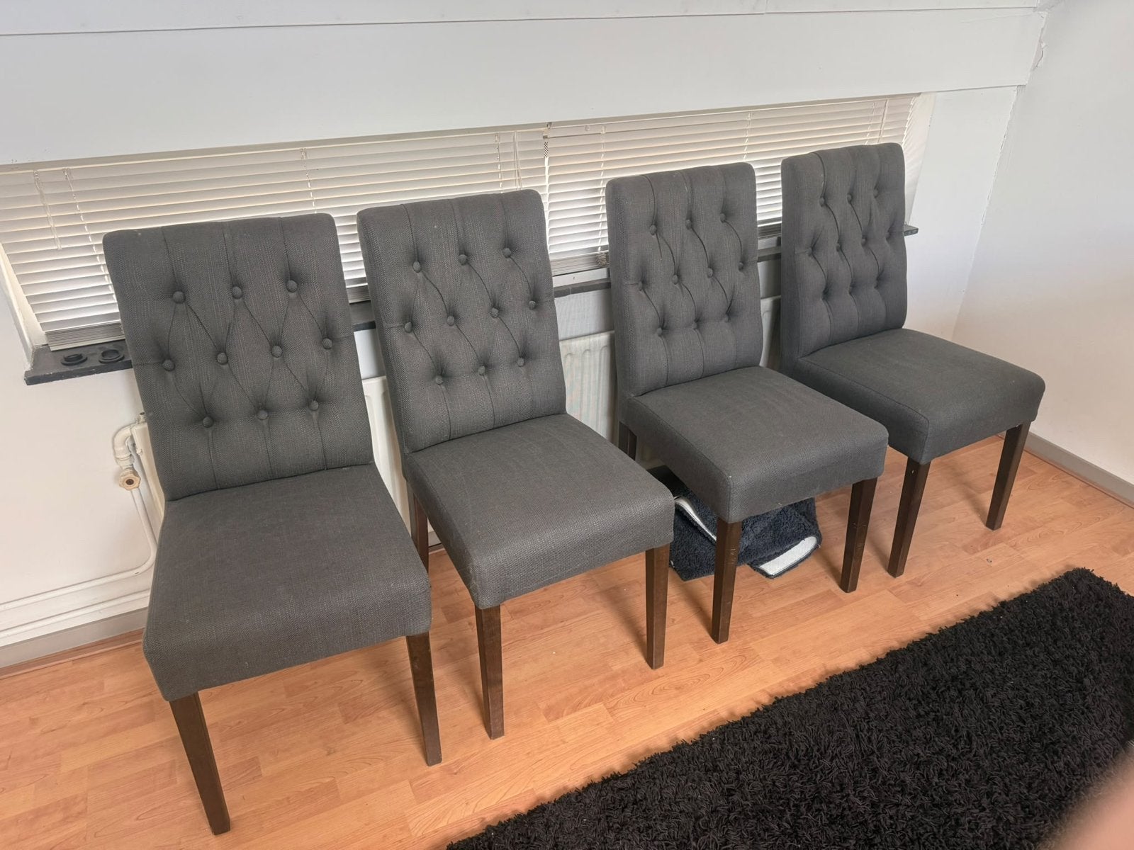 4 Antraciet Gecapitonneerde Eetkamerstoelen, Ophalen, Gebruikt, Vier, Stof