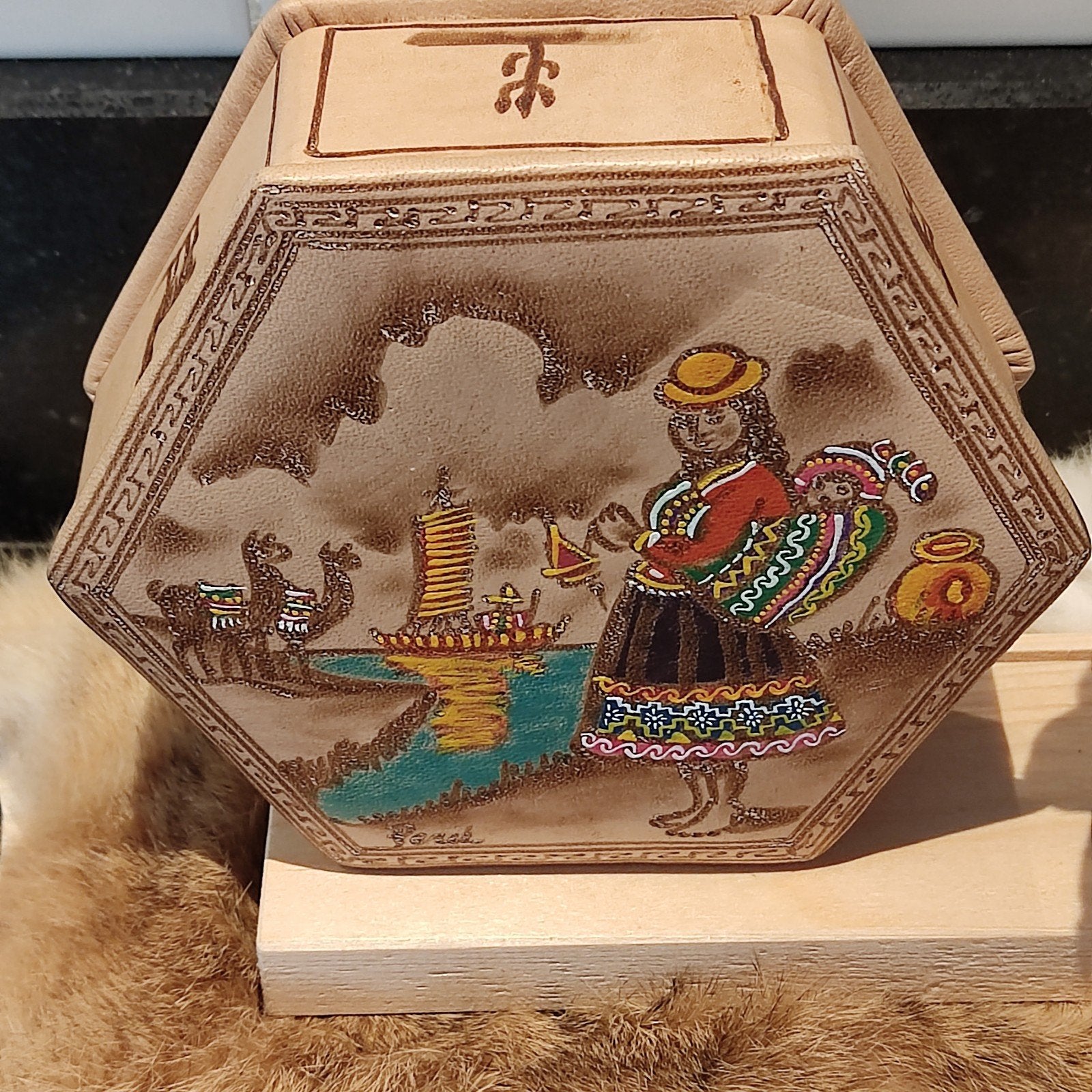 Vintage Peruaans Leren sieradendoosje, Ophalen of Verzenden