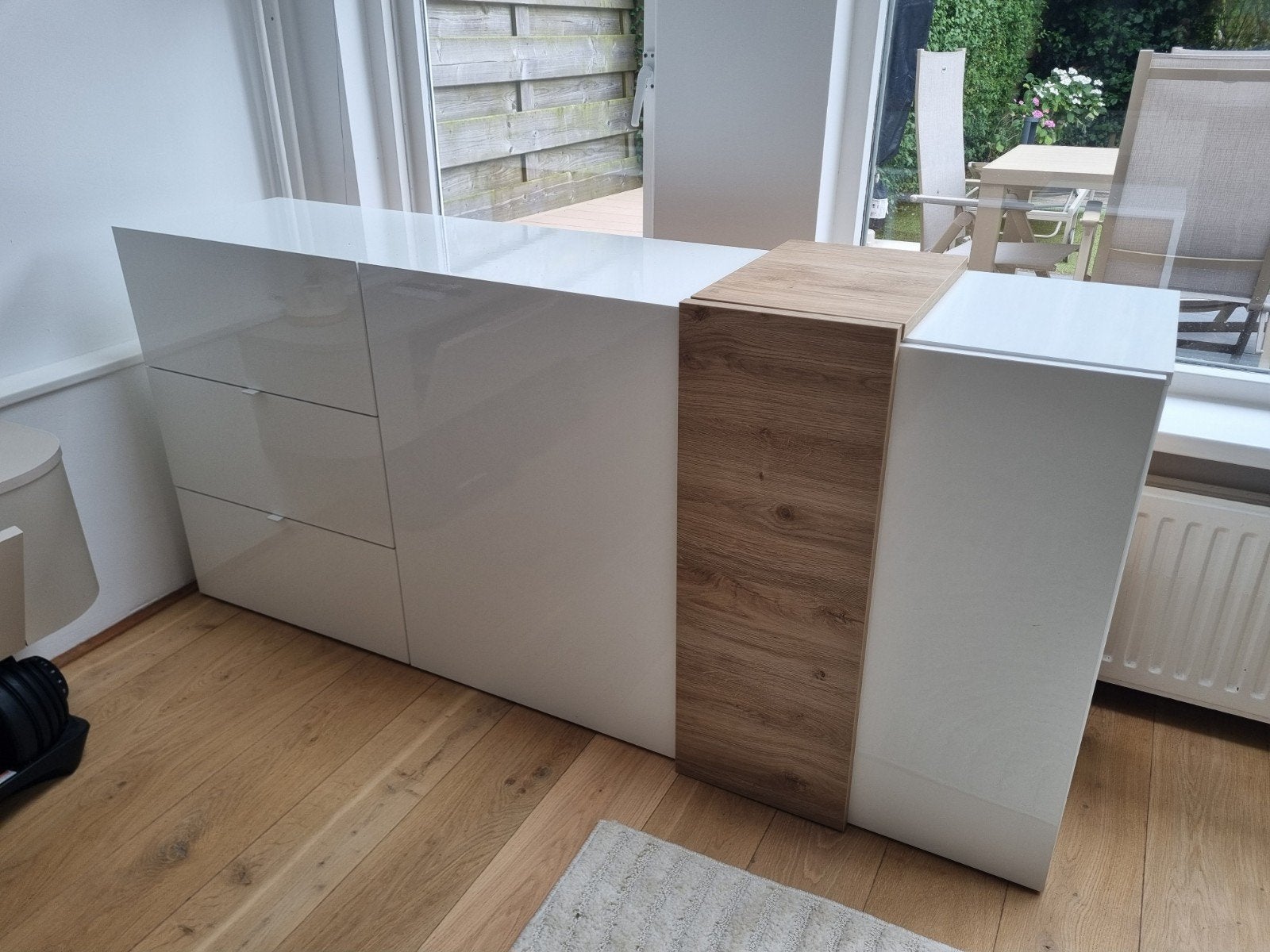 MOET WEG! Aktie Wonen Venus Dressoir Wit/Eiken 181x44x86 cm, 150 tot 200 cm, Ophalen of Verzenden, Zo goed als nieuw, Overige materialen