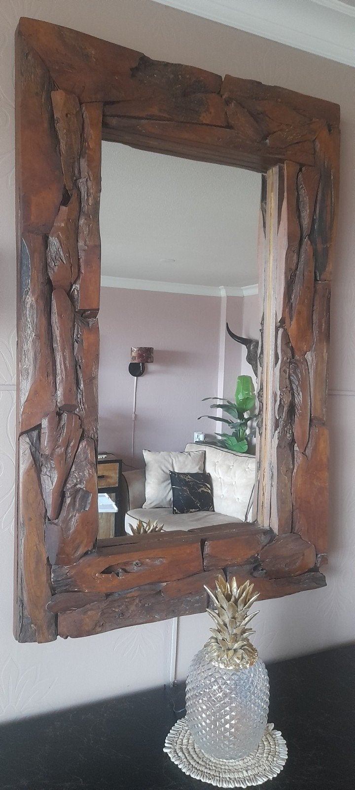 massief teak houten spiegel 110x70 en 150x75, Huis en Inrichting, Woonaccessoires | Spiegels, Ophalen, Rechthoekig, Minder dan 100 cm