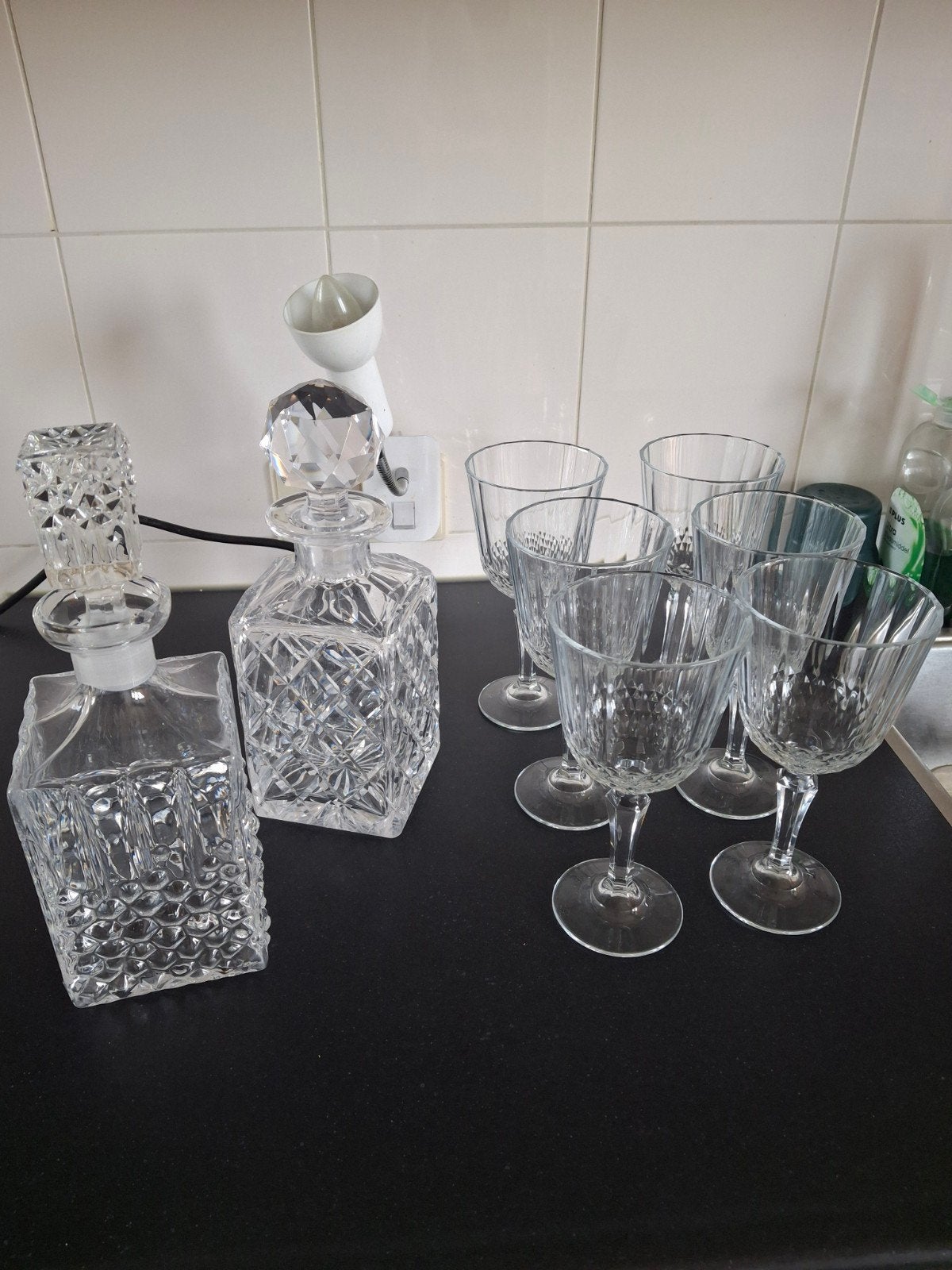 Karaf twee maal plus glazen, Verzamelen, Glas en Borrelglaasjes, Ophalen, Overige typen