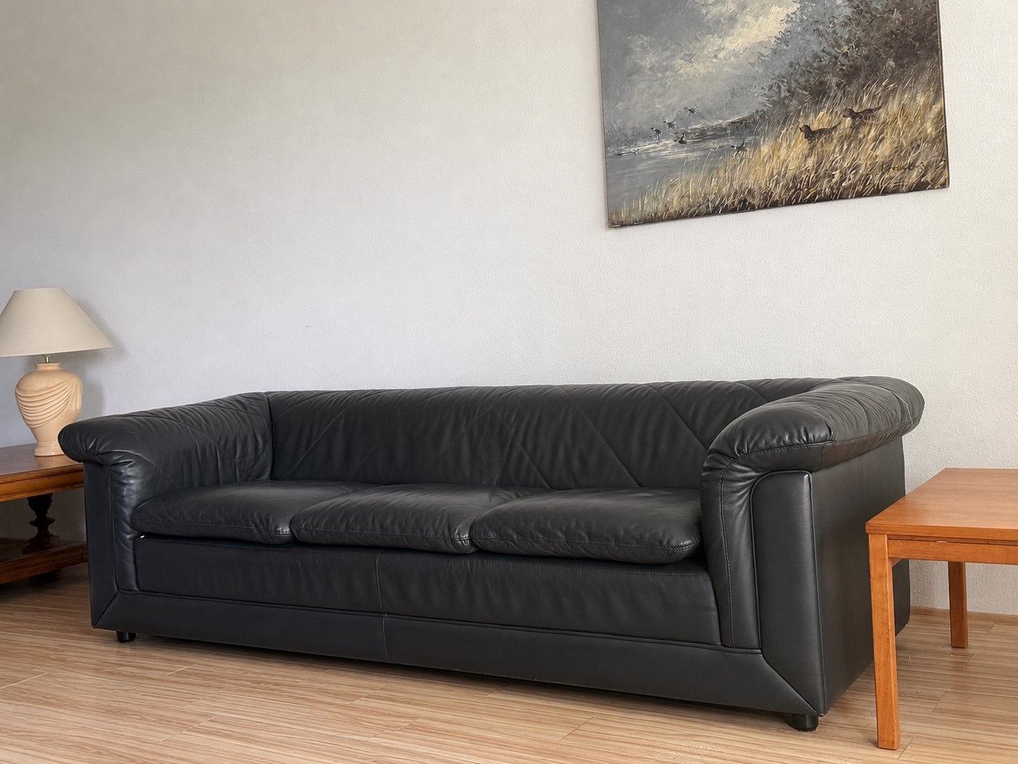Luxe Leren 3-Zitsbank Nederlandse /BENDERS  grijsblauw, Ophalen, Zo goed als nieuw, 200 tot 250 cm, Leer