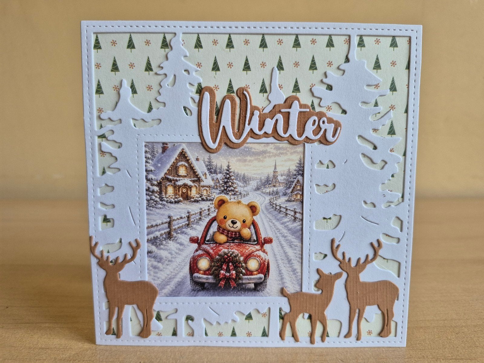 500a) zelfgemaakte kaart- winter, Hobby en Vrije tijd, Ophalen of Verzenden, Nieuw, Kerst