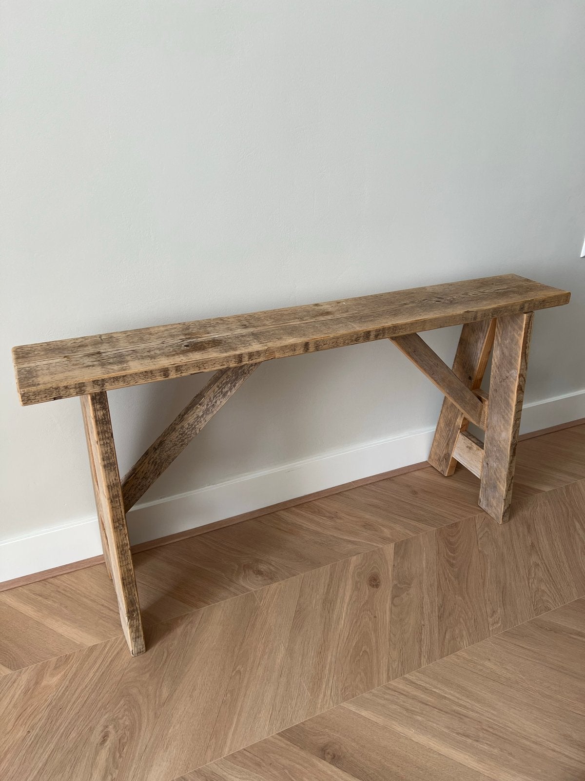 Houten bankje / werktafel- 120 x 19 cm, Huis en Inrichting, Tafels | Bijzettafels, Ophalen, Gebruikt, 75 cm of meer, 60 cm of meer