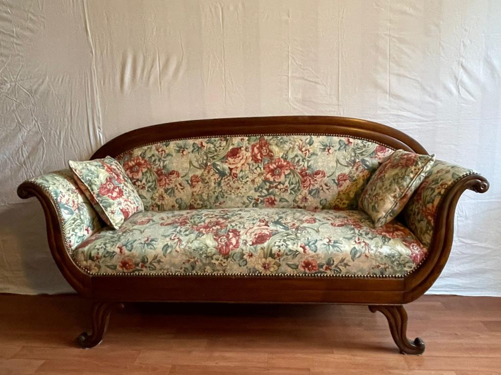 Antieke chaise longue met bloemenprint, Huis en Inrichting, Ophalen of Verzenden, Zo goed als nieuw